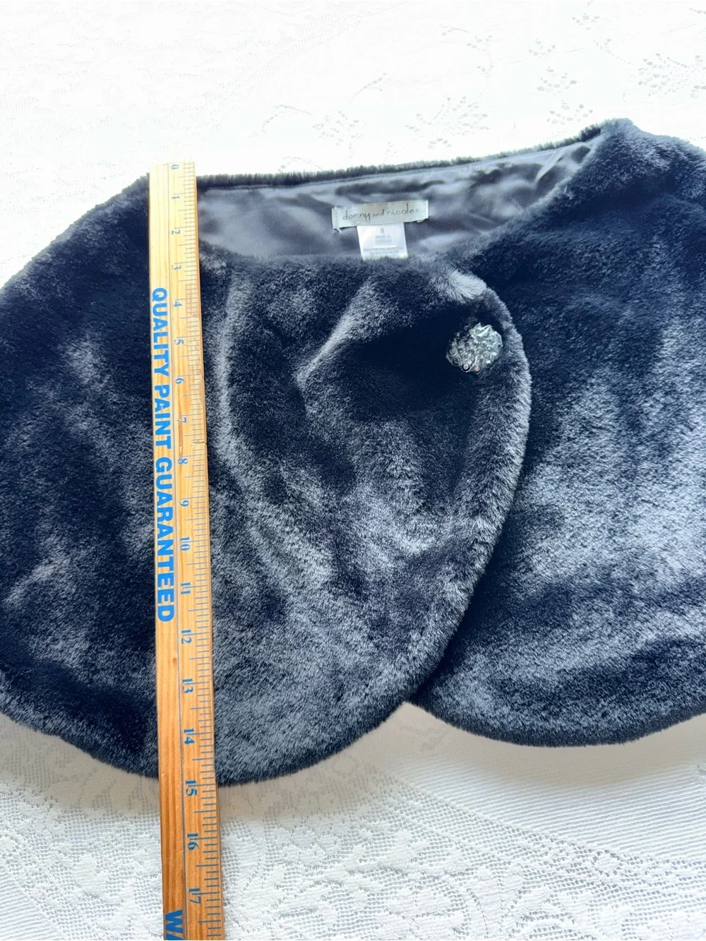 Danny & Nicole Black Faux Fur Shoulder Wrap with Decorative Brooch